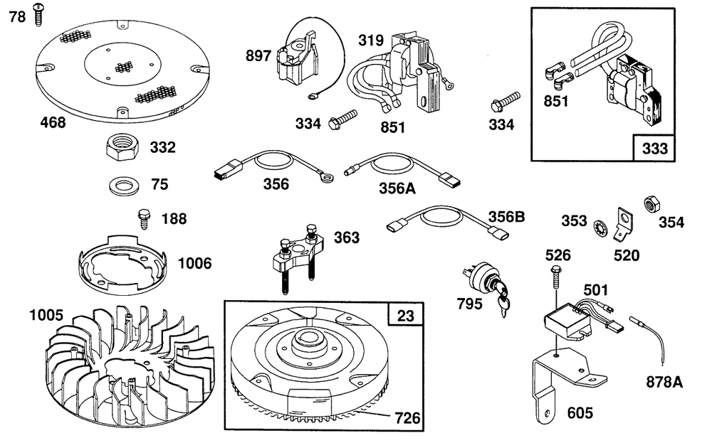 Flywheel,fan,misc Electrical Diagram and Parts List for 400707-0102-XX  Briggs and Stratton Engine